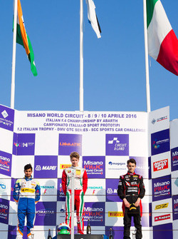 Rookie podium race 4: winner Juri Vips, Prema Powerteam, second place Kush Maini, BVM Racing, third