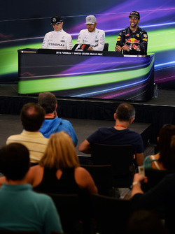 The post race FIA Press Conference (L to R): Nico Rosberg, Mercedes AMG F1, second; Lewis Hamilton, Mercedes AMG F1, race winner; Daniel Ricciardo, Red Bull Racing, third.