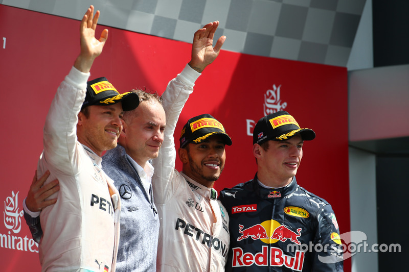 2016: 1. Lewis Hamilton, 2. Nico Rosberg, 3. Max Verstappen