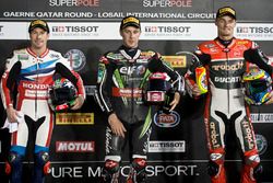 Le top 3 de la Superpole : Jonathan Rea, Kawasaki Racing, en pole position devant Nicky Hayden, Honda World Superbike Team, et Chaz Davies, Ducati Team