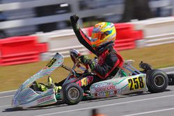 Mathias Ramirez celebrates his Rotax Junior win