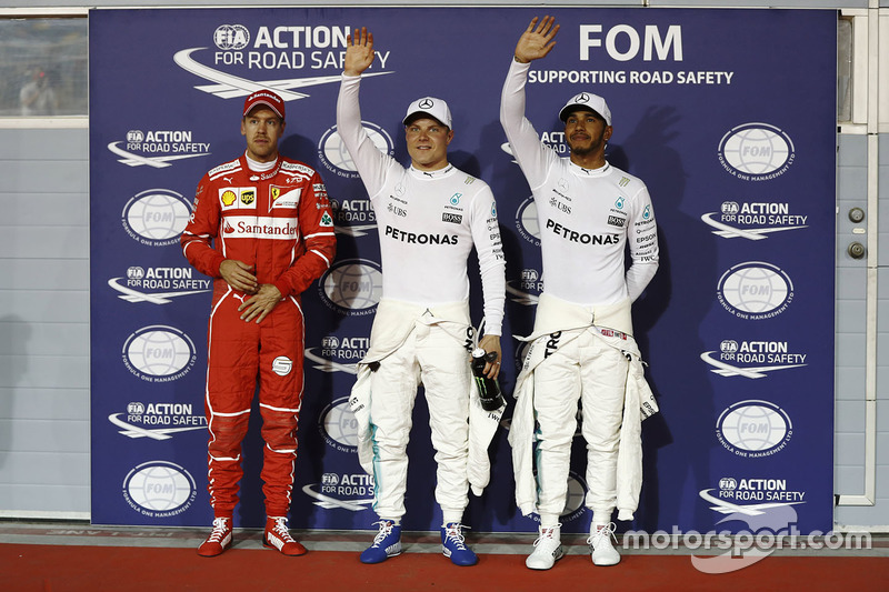 Polesitter: Valtteri Bottas, Mercedes AMG, second place Lewis Hamilton, Mercedes AMG, third place Sebastian Vettel, Ferrari