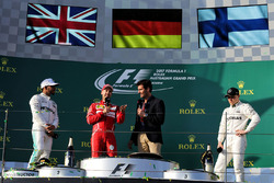 Podium: winner Sebastian Vettel, Ferrari, second place Lewis Hamilton, Mercedes AMG F1, third place Valtteri Bottas, Mercedes AMG F1, Mark Webber