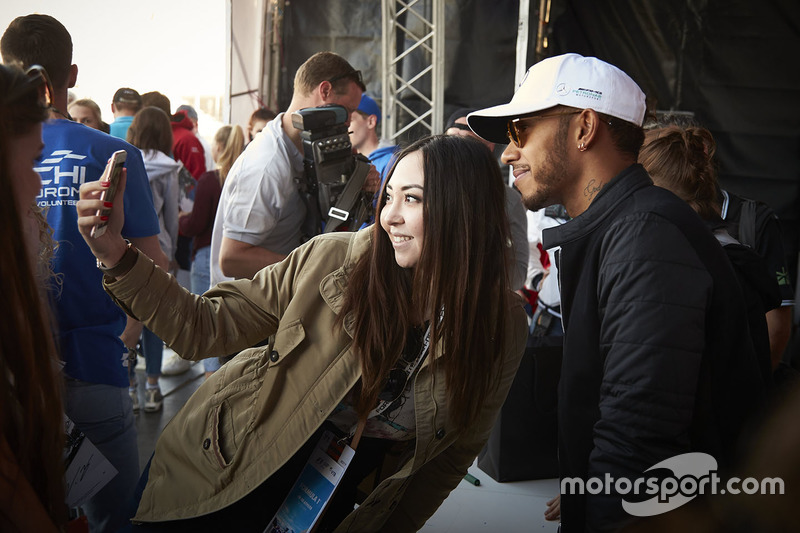 Lewis Hamilton, Mercedes AMG F1 with a fan