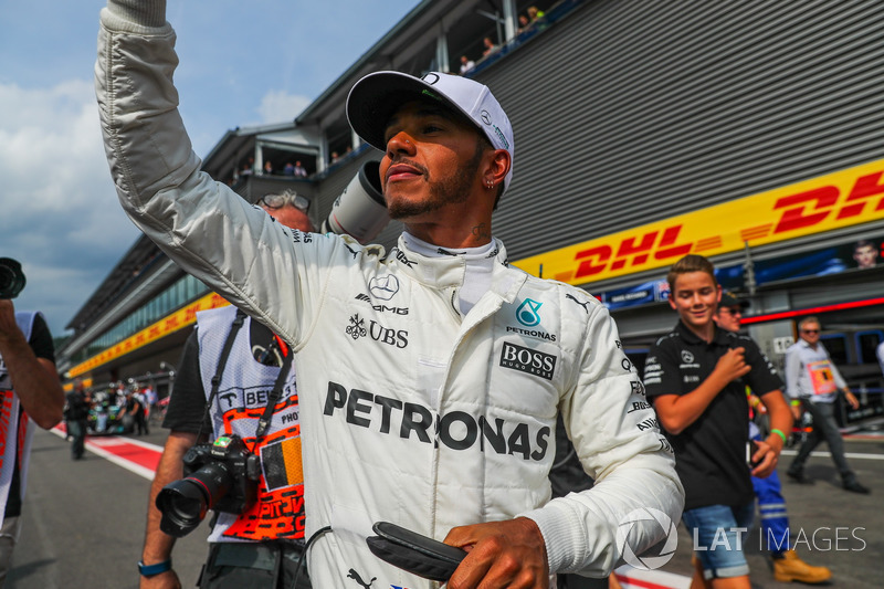 Polesitter Lewis Hamilton, Mercedes AMG F1 celebrates in parc ferme