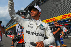 Polesitter Lewis Hamilton, Mercedes AMG F1 celebrates in parc ferme