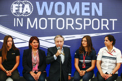 Marta Garcia, Renault Sport F1 Team Sport Academy, Michelle Mouton, Jean Todt, President, FIA, Tatiana Calderon, Sauber and Monisha Kaltenborn, Team Principal and CEO, Sauber, at a Women in Motorsport Press Conference