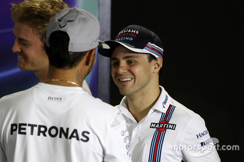 (L to R): Lewis Hamilton, Mercedes AMG F1 with Felipe Massa, Williams in the FIA Press Conference