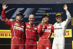Podium: race winner Sebastian Vettel, Ferrari, second place Kimi Raikkonen, Ferrari, third place Valtteri Bottas, Mercedes AMG F1, Jock Clear, Engineering Director, Ferrari