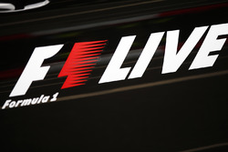An F1 Live logo, at the London Formula 1 street demonstration parade