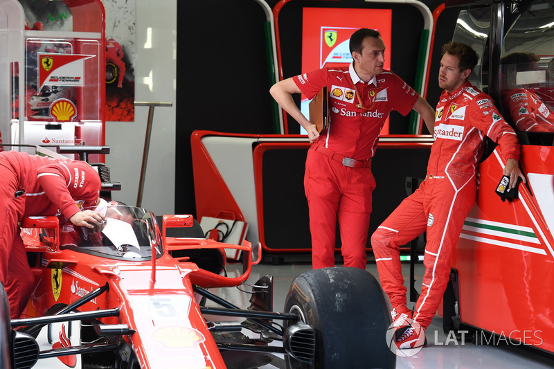 Sebastian Vettel, Ferrari and Riccardo Adami, Ferrari Race Engineer