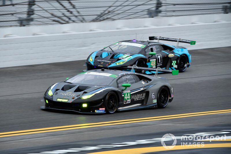 #44 Magnus Racing Lamborghini Huracan GT3, GTD: John Potter, Andy Lally, Spencer Pumpelly, Marco Mapelli, #48 Paul Miller Racing Lamborghini Huracan GT3, GTD: Bryan Sellers, Ryan Hardwick, Corey Lewis, Andrea Caldarelli