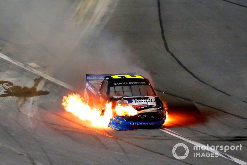 Sheldon Creed, GMS Racing, Chevrolet Silverado United Rentals/A.M.Ortega crash