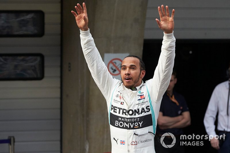 Lewis Hamilton, Mercedes AMG F1, 1st position, celebrates in Parc Ferme