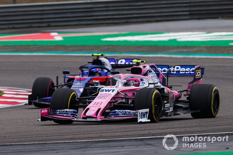 Lance Stroll, Racing Point RP19 y Alexander Albon, Toro Rosso STR14 