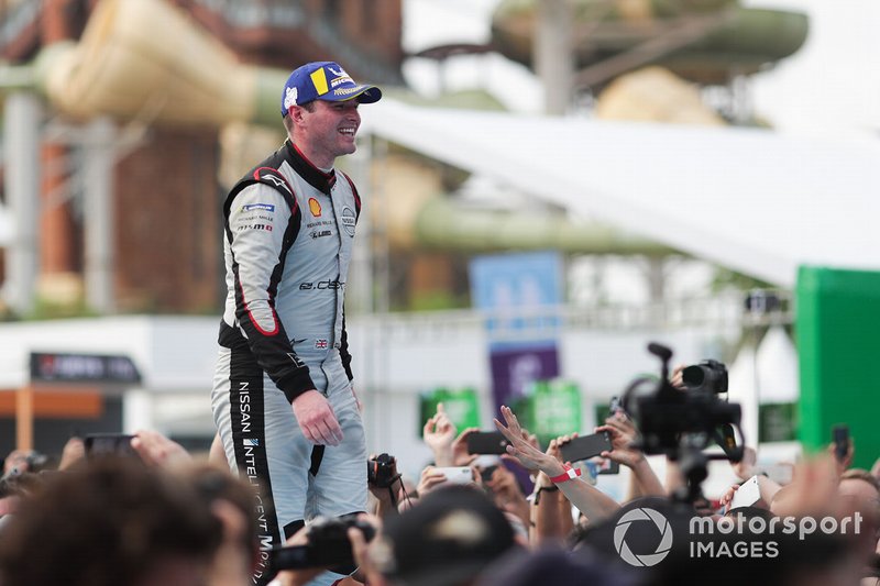 Oliver Rowland, Nissan e.Dams, makes his way to the podium