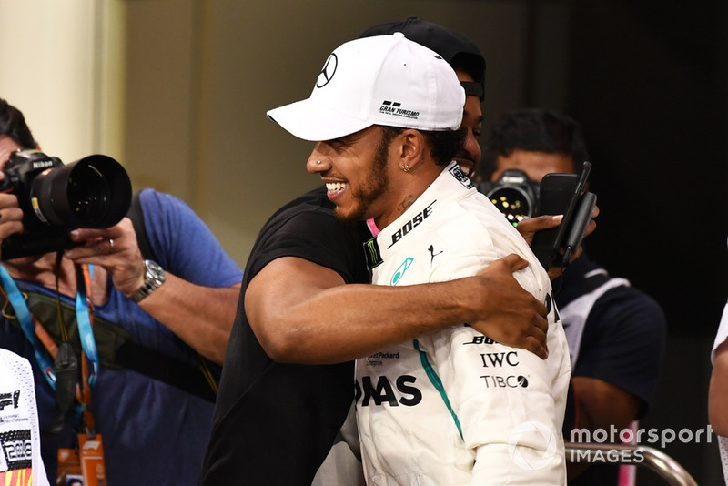Lewis Hamilton, Mercedes AMG F1 celebrates with King Bach in Parc Ferme