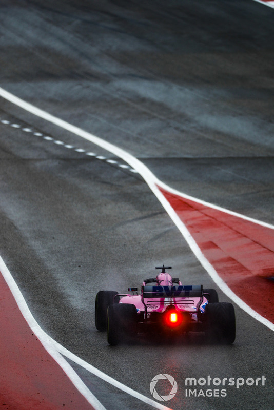 Sergio Perez, Racing Point Force India VJM11, leaves the pit lane