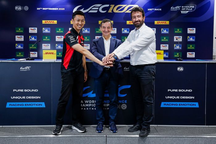 Kazuki Nakajima, Toyota Gazoo Racing, Pierre Fillon, ACO President, Aslan Bassel, technical director of MissionH24, Hydrogen Conference