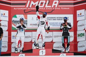 Podio Gara 2: Gianmarco Quaresmini, Tsunami RT ,vince la Gara, secondo posto, Simone Iaquinta, Ghinzani Arco Motorsport, terzo posto, Stefano Monaco, Dinamic Motorsport (Modena)