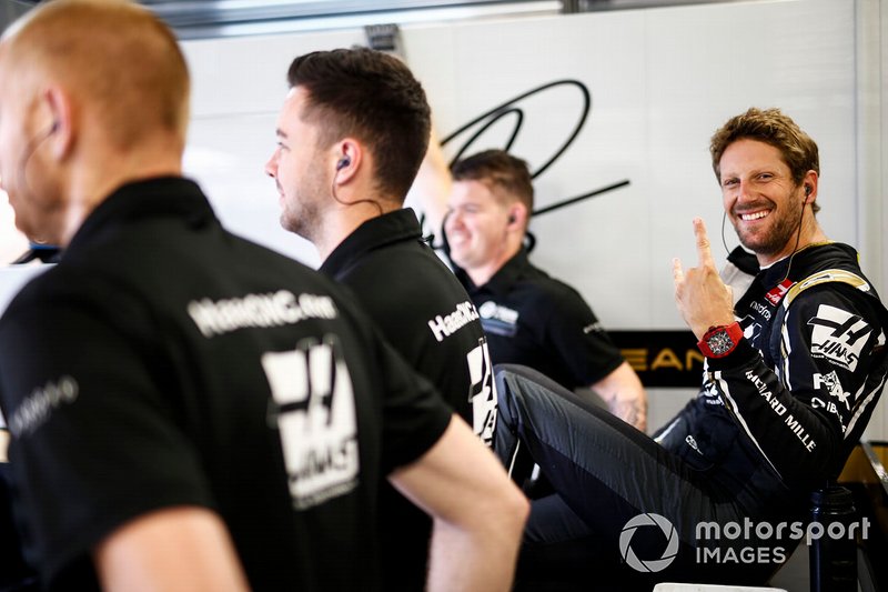Romain Grosjean, Haas F1, in the garage
