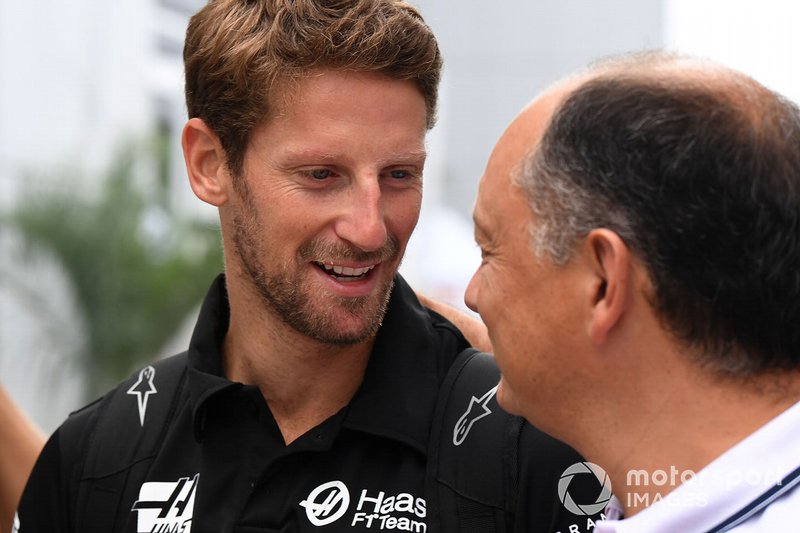 Romain Grosjean, Haas F1 Team arrives at the track
