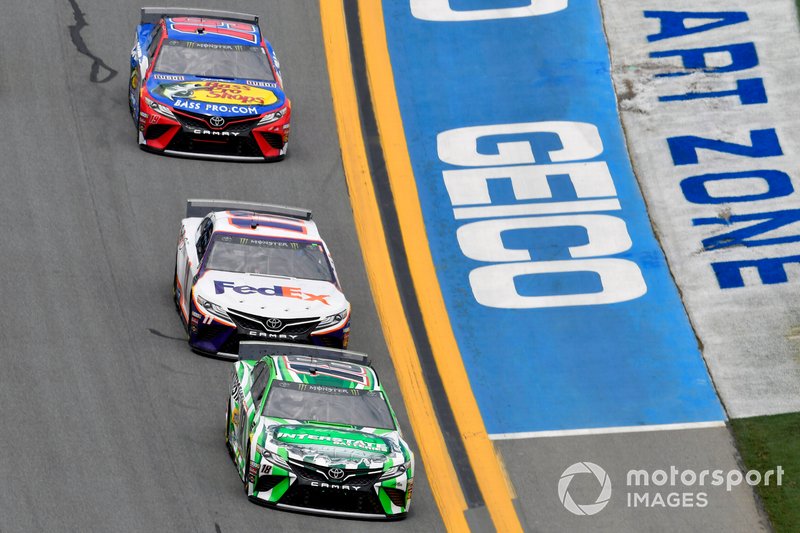 Kyle Busch, Joe Gibbs Racing, Toyota Camry Interstate Batteries and Denny Hamlin, Joe Gibbs Racing, Toyota Camry FedEx Office