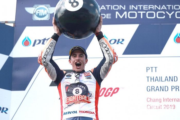 Podio: el ganador de la carrera, Marc Márquez, Repsol Honda Team y Campeón del mundo 2019