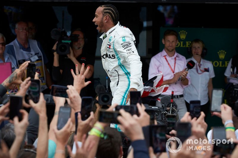 Lewis Hamilton, Mercedes AMG F1, 1st position, celebrates in Parc Ferme