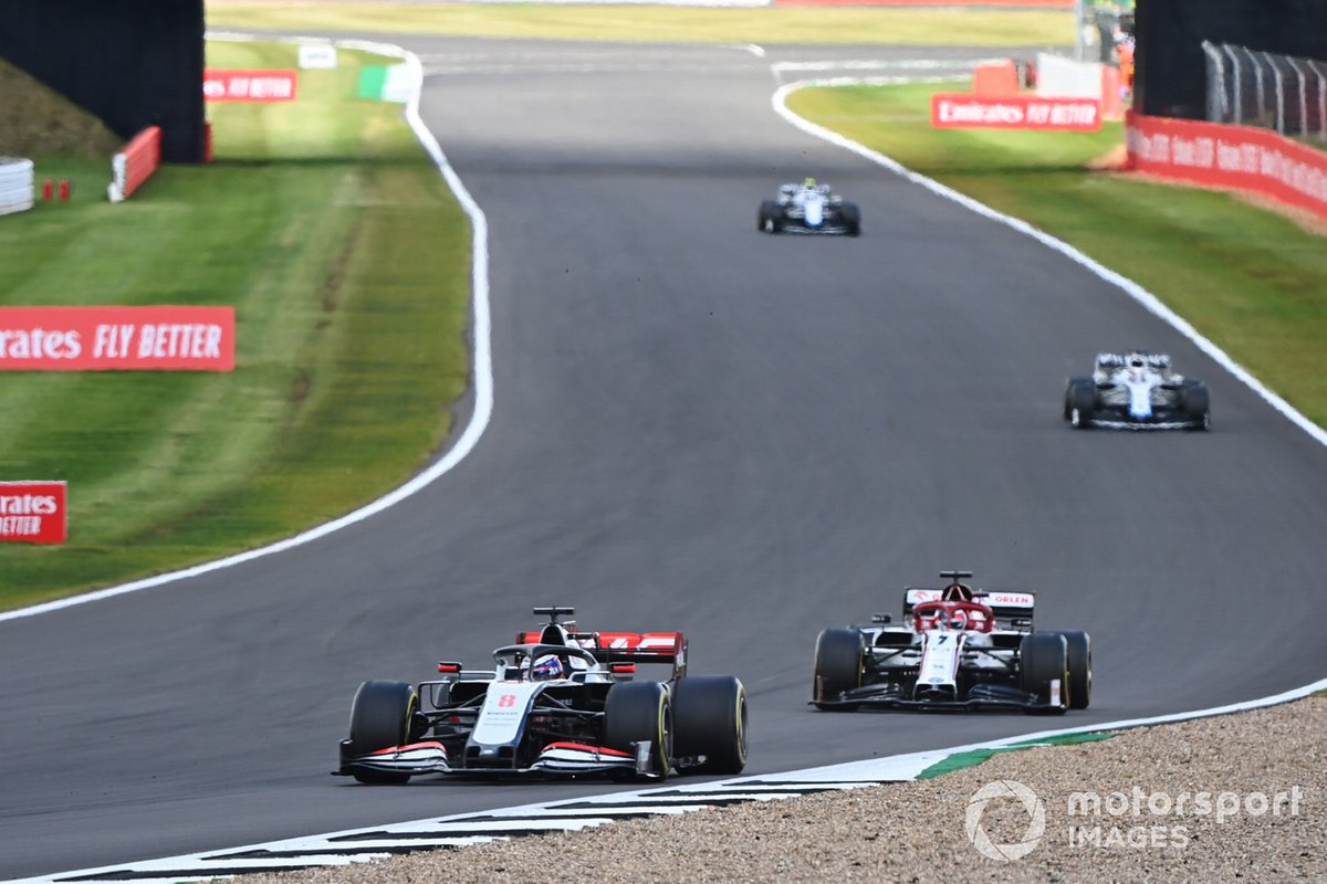 Romain Grosjean, Haas VF-20, Kimi Raikkonen, Alfa Romeo Racing C39, George Russell, Williams FW43, Nicholas Latifi, Williams FW43
