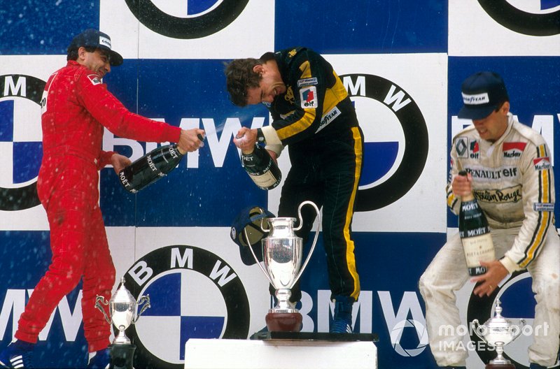 Ayrton Senna, Lotus, Michele Alboreto, Ferrari, Patrick Tambay, Renault