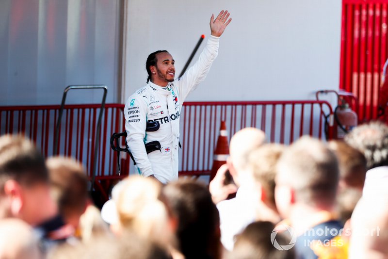 Lewis Hamilton, Mercedes AMG F1, 1st position, celebrates in Parc Ferme