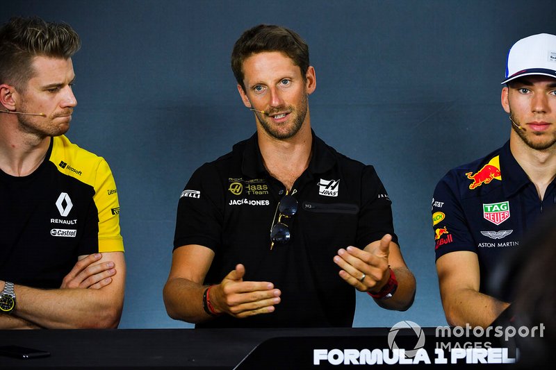 Nico Hulkenberg, Renault F1 Team, Romain Grosjean, Haas F1 and Pierre Gasly, Red Bull Racing in Press Conference 