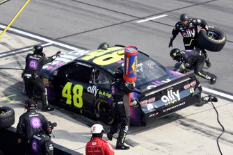 Jimmie Johnson, Hendrick Motorsports, Chevrolet Camaro Ally, makes a pit stop