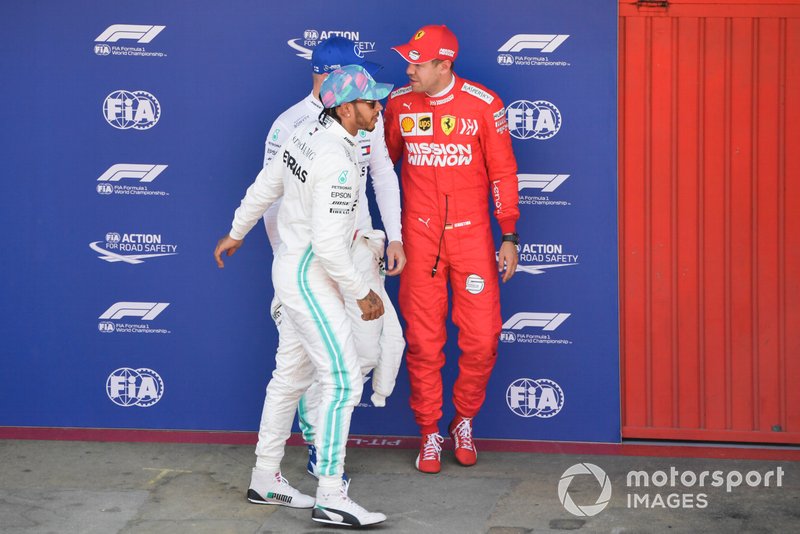 Top three Qualifiers Lewis Hamilton, Mercedes AMG F1, pole man Valtteri Bottas, Mercedes AMG F1, and Sebastian Vettel, Ferrari