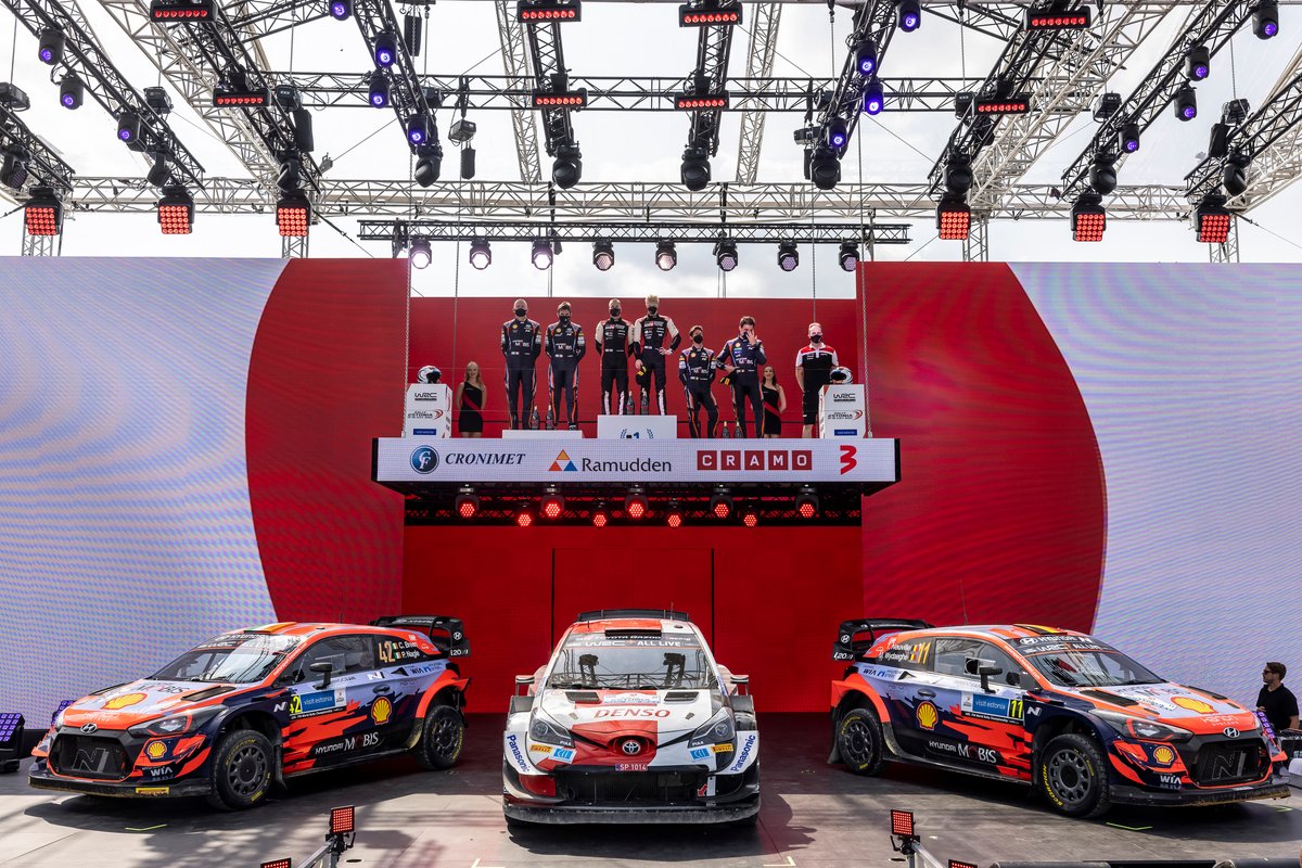 Podio: Ganador Kalle Rovanperä, Jonne Halttunen, Toyota Gazoo Racing WRT Toyota Yaris WRC, segundo lugar Craig Breen, Paul Nagle, Hyundai Motorsport Hyundai i20 Coupe WRC, tercer lugar Thierry Neuville, Martijn Wydaeghe, Hyundai Motorsport Hyundai i20 Coupe WRC