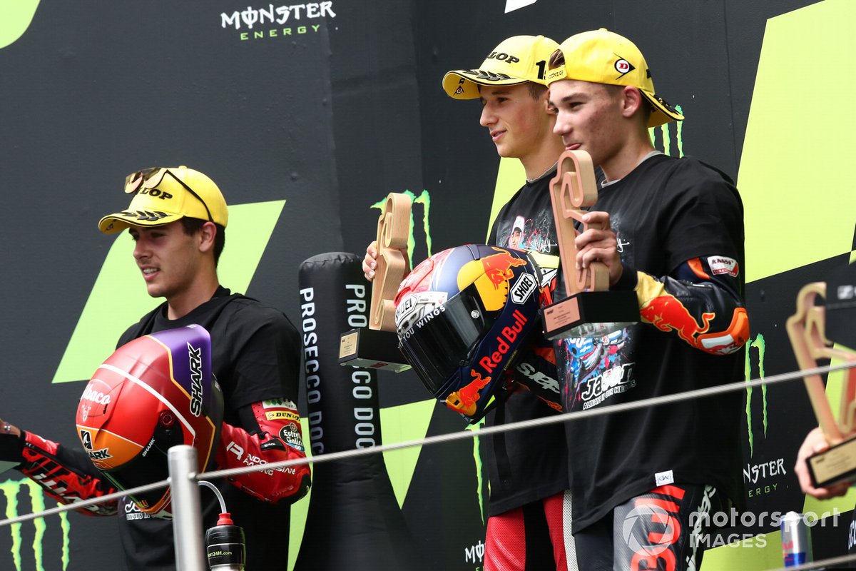 Podium: race winner Sergio Garcia, Aspar Team Moto3, second place Jeremy Alcoba, Team Gresini Moto3, third placeDeniz Oncu, Red Bull KTM Tech 3