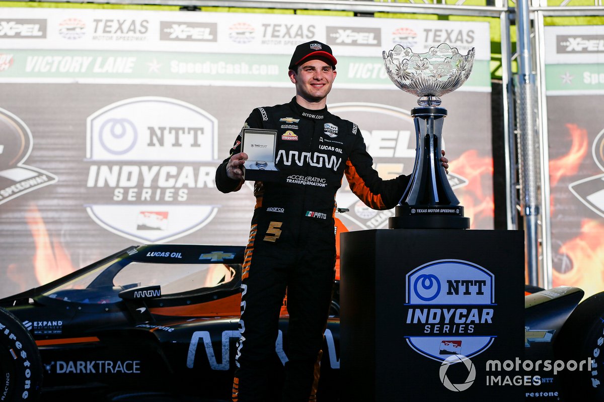 Patricio O'Ward, Arrow McLaren SP Chevrolet celebra la victoria en la XPEL 375