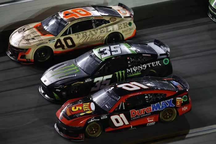 Corey LaJoie, Rick Ware Racing Ford, Riley Herbst, 23XI Racing Toyota, Justin Allgaier, JR Motorsports Chevrolet