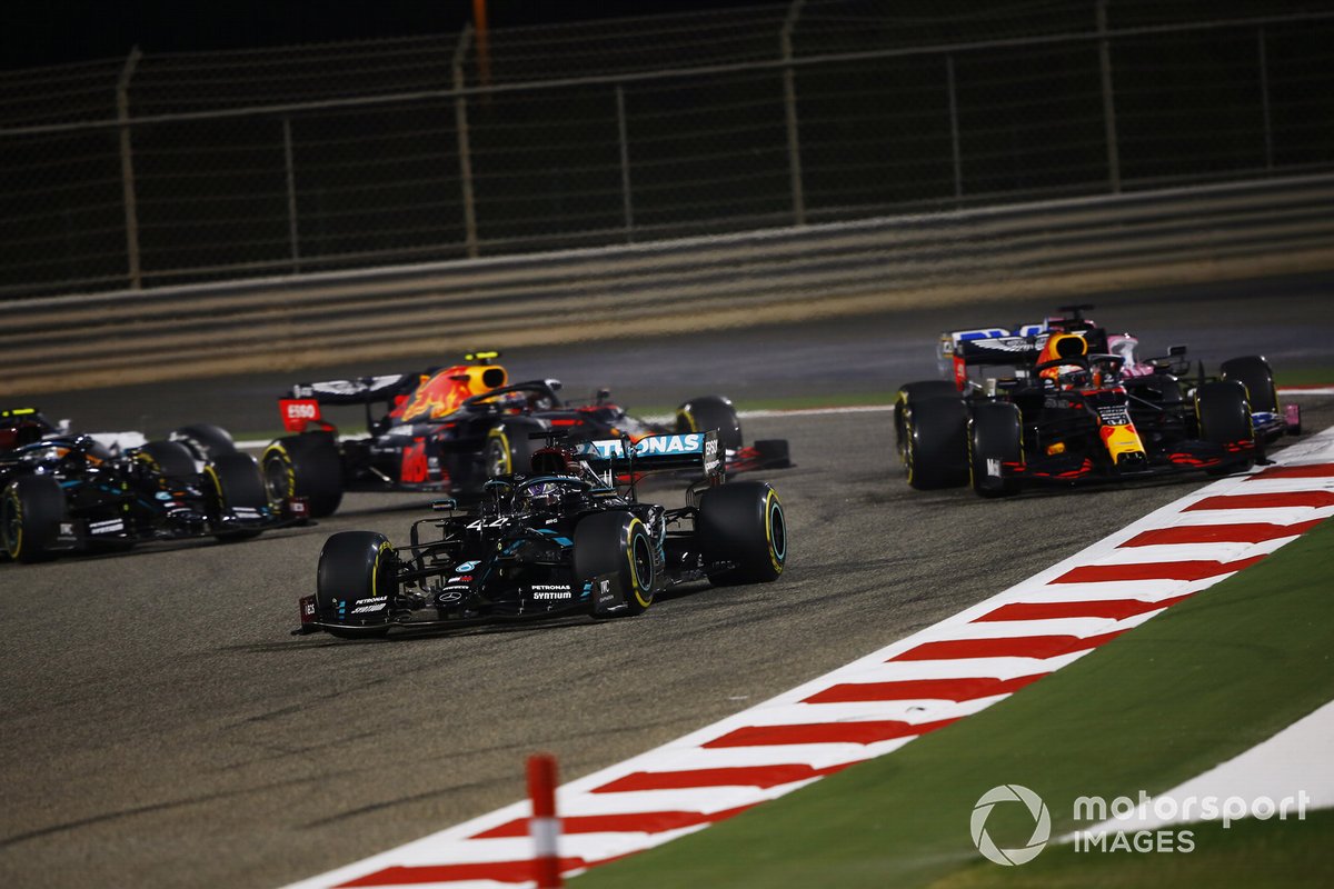 Lewis Hamilton, Mercedes F1 W11, Max Verstappen, Red Bull Racing RB16, Sergio Perez, Racing Point RP20, Alex Albon, Red Bull Racing RB16 and Valtteri Bottas, Mercedes F1 W11 