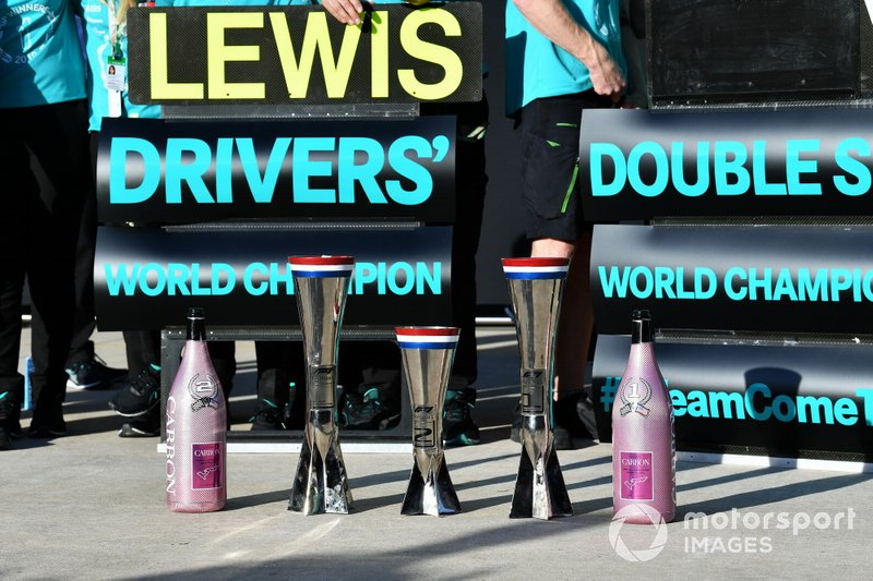 The Mercedes trophy haul and Champagne bottles