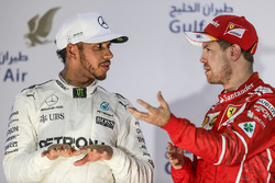 Lewis Hamilton, Mercedes AMG, second place, Sebastian Vettel, Ferrari, race winner, on the podium