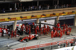 Sebastian Vettel, Ferrari SF70H, makes a pit stop