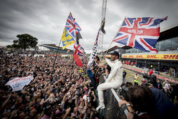 Race winner Lewis Hamilton, Mercedes AMG F1, celebrates victory with the fans