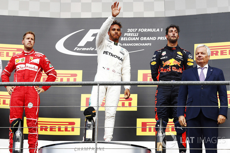 Podium: 1. Lewis Hamilton, Mercedes AMG, 2. Sebastian Vettel, Ferrari, 3. Daniel Ricciardo, Red Bull Racing