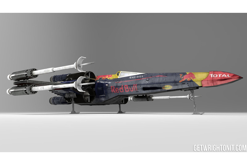 X-Wing de Star Wars avec une livrée Red Bull