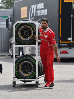 Ferrari mechanic and Pirelli tyres