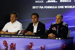 Masashi Yamamoto, Honda, Katsuhide Moriyama, Honda and Franz Tost, Scuderia Toro Rosso Team Principal in the Press Conference