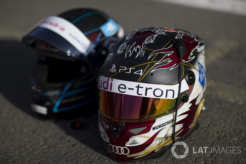 Helmets of Nick Heifeld, Mahindra Racing, Daniel Abt, Audi Sport ABT Schaeffler