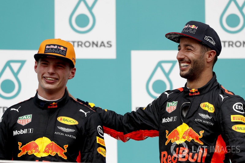 Max Verstappen, Red Bull Racing, race winner, Third place Daniel Ricciardo, Red Bull Racing, on the 